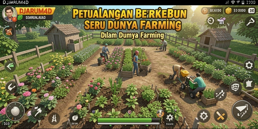 Screenshot gameplay DJARUM4D menampilkan kebun yang rimbun dan hewan ternak.