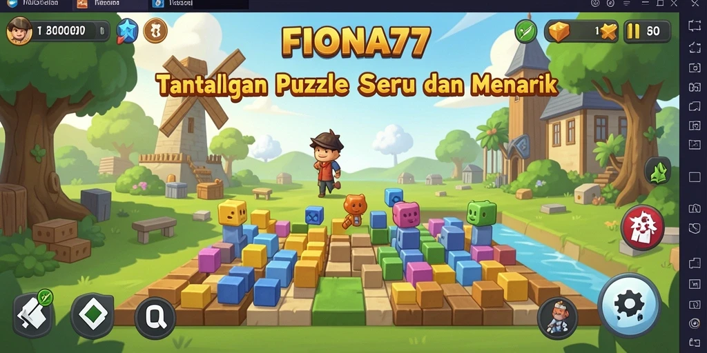 Tangkapan layar utama FIONA77 menampilkan gameplay puzzle yang seru dan menantang.