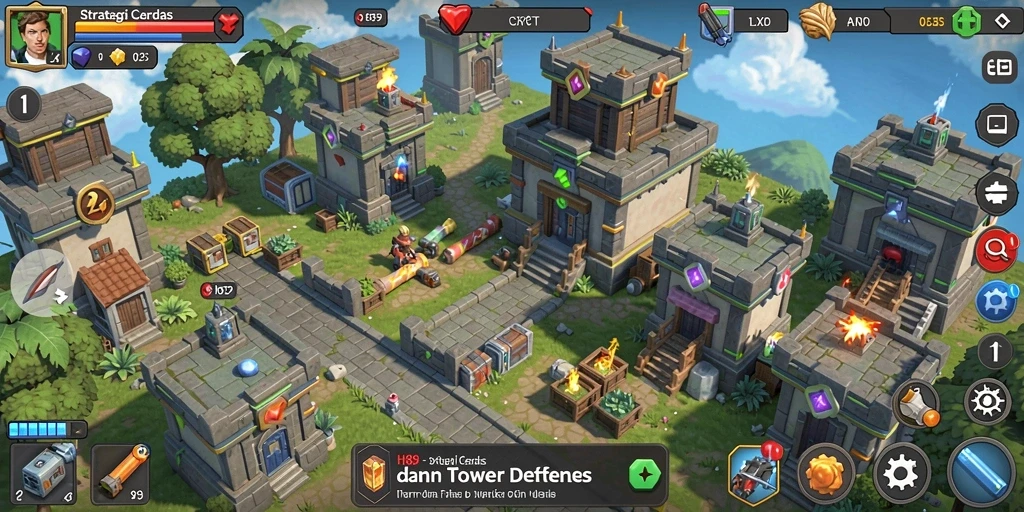 Screenshot gameplay H89 yang menampilkan menara dan musuh dalam Tower Defense.