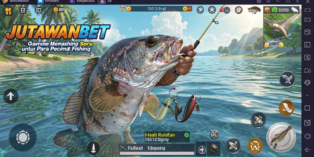 Tangkapan layar gameplay JUTAWANBET menampilkan momen seru saat menangkap ikan.