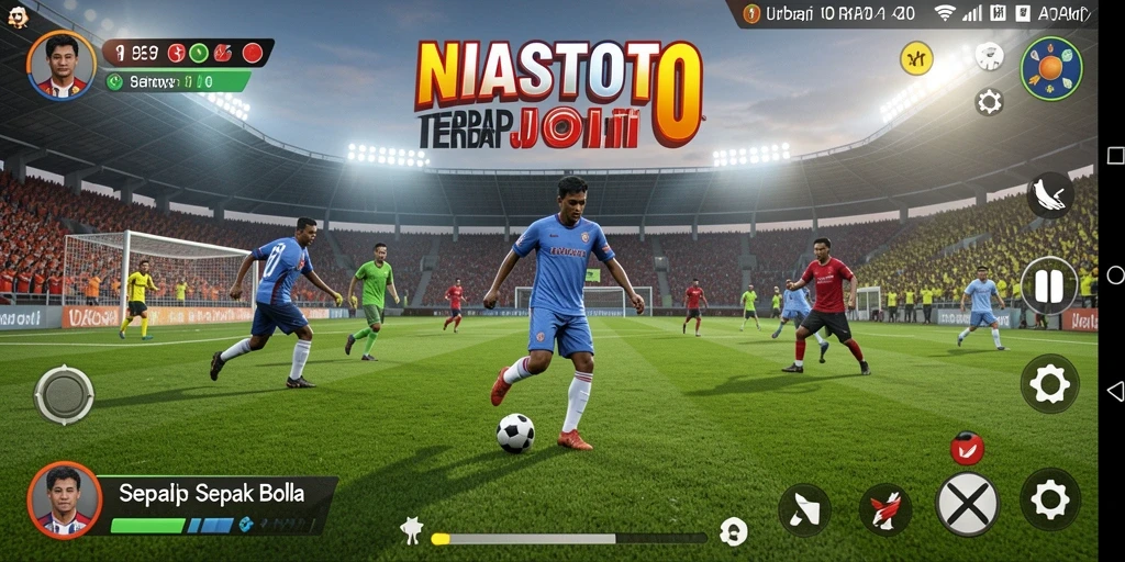 Screenshot gameplay NIASTOTO dengan aksi sepak bola yang mendebarkan.