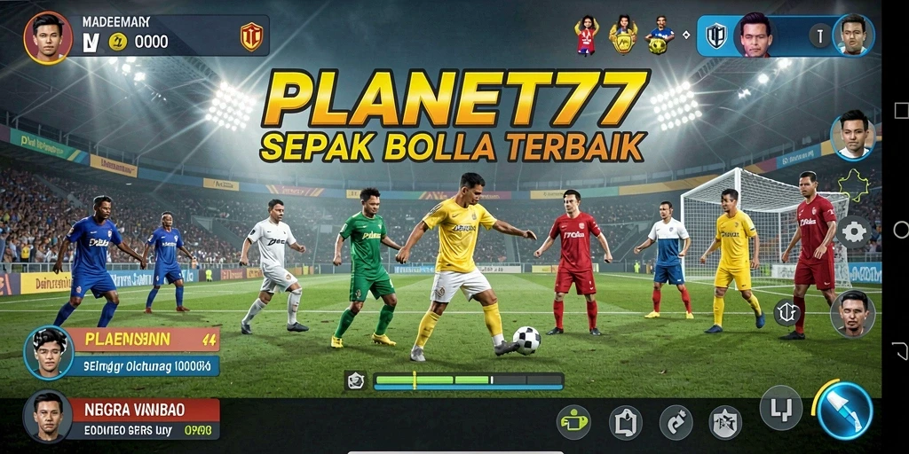 Tampilan gameplay seru di PLANET77 dengan aksi sepak bola yang mendebarkan.