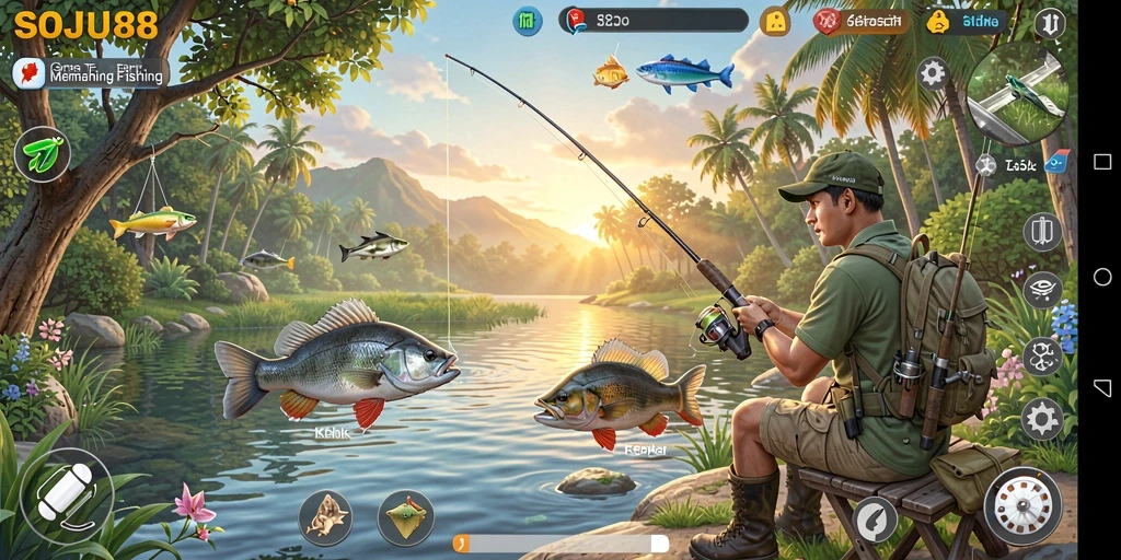 Gameplay memancing seru di SOJU88 dengan berbagai lokasi menarik.