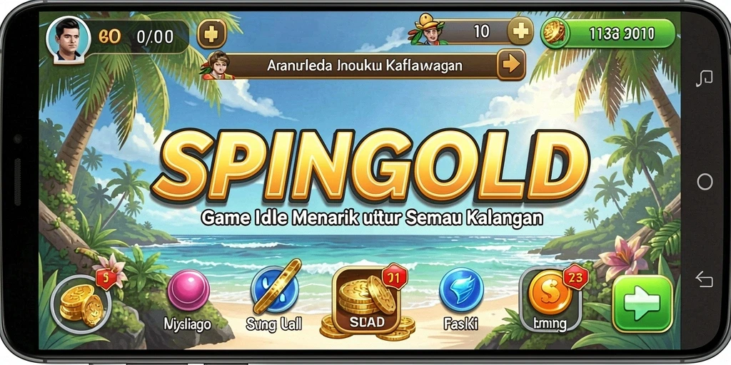 Screenshot gameplay SPINGOLD menampilkan kemajuan otomatis yang menarik.